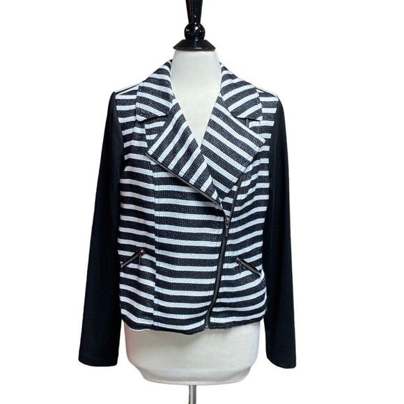 Maurices Black & White Striped Moto Jacket Size XL NEW - Picture 1 of 9